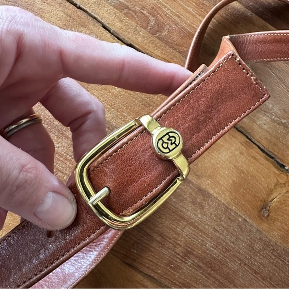 Vintage Marino Orlandi Purse Crossbody Bag Cognac Red Brown Leather Gold - Picture 7 of 15